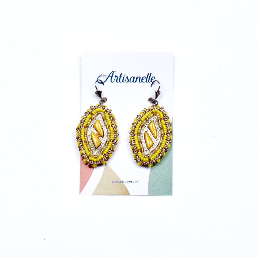Yellow Beadwork Earrings