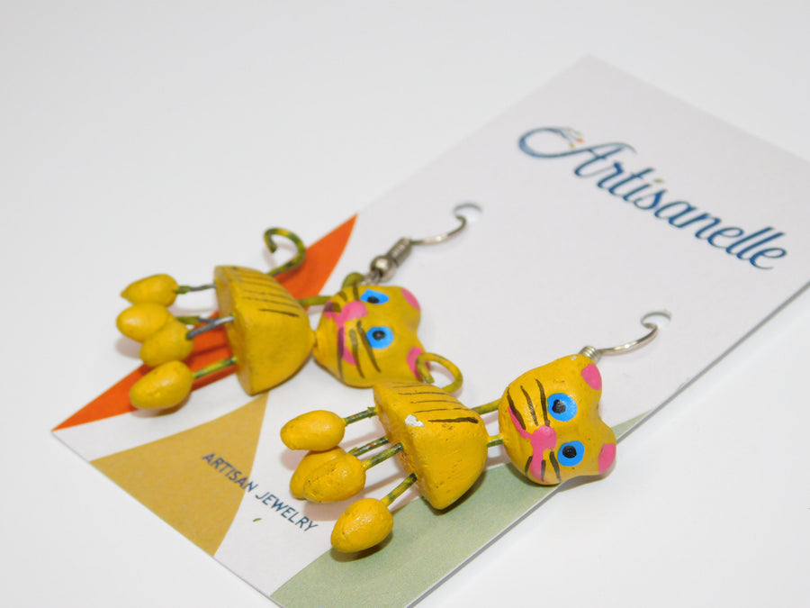 Wooden Hand Painted Cat Earrings