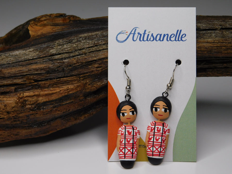 Wooden Hand Painted Mexican Doll Earrings