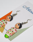 Wooden Hand Painted Mexican Doll Earrings