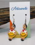 Wooden Hand Painted Mexican Skirt Doll Earrings