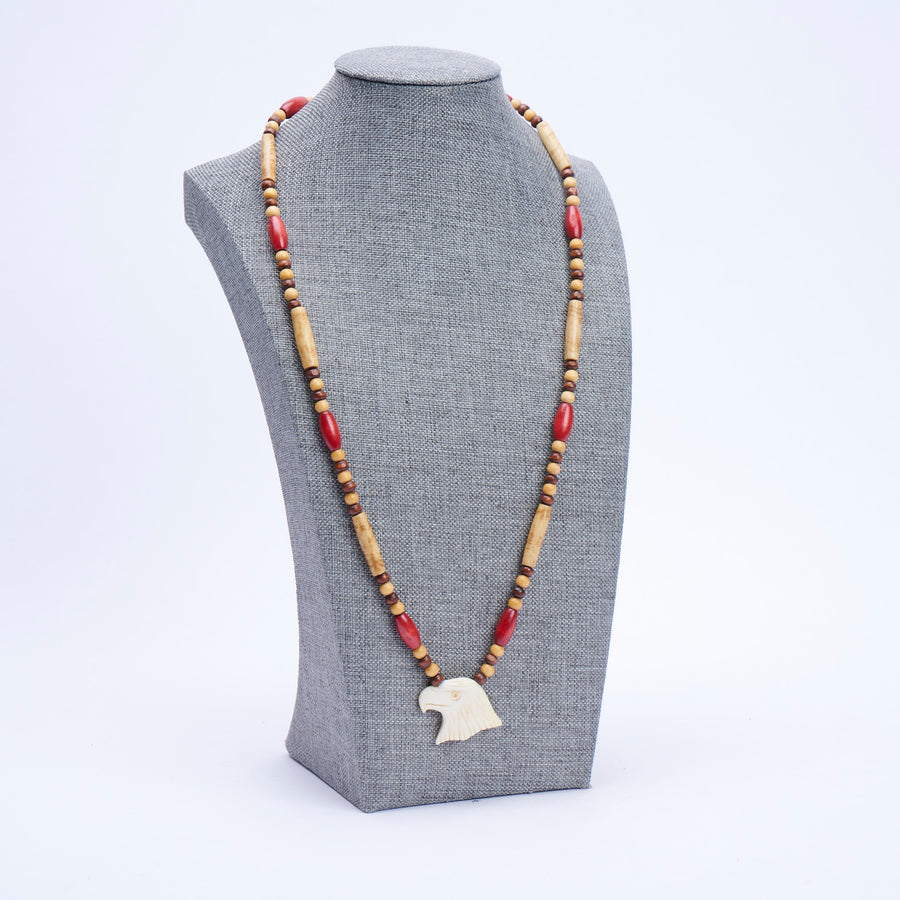 Natural Wood and Bone Necklace - Eagle