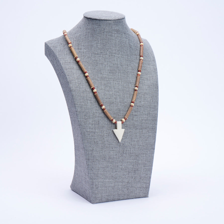 Natural Wood and Bone Necklace - Arrow