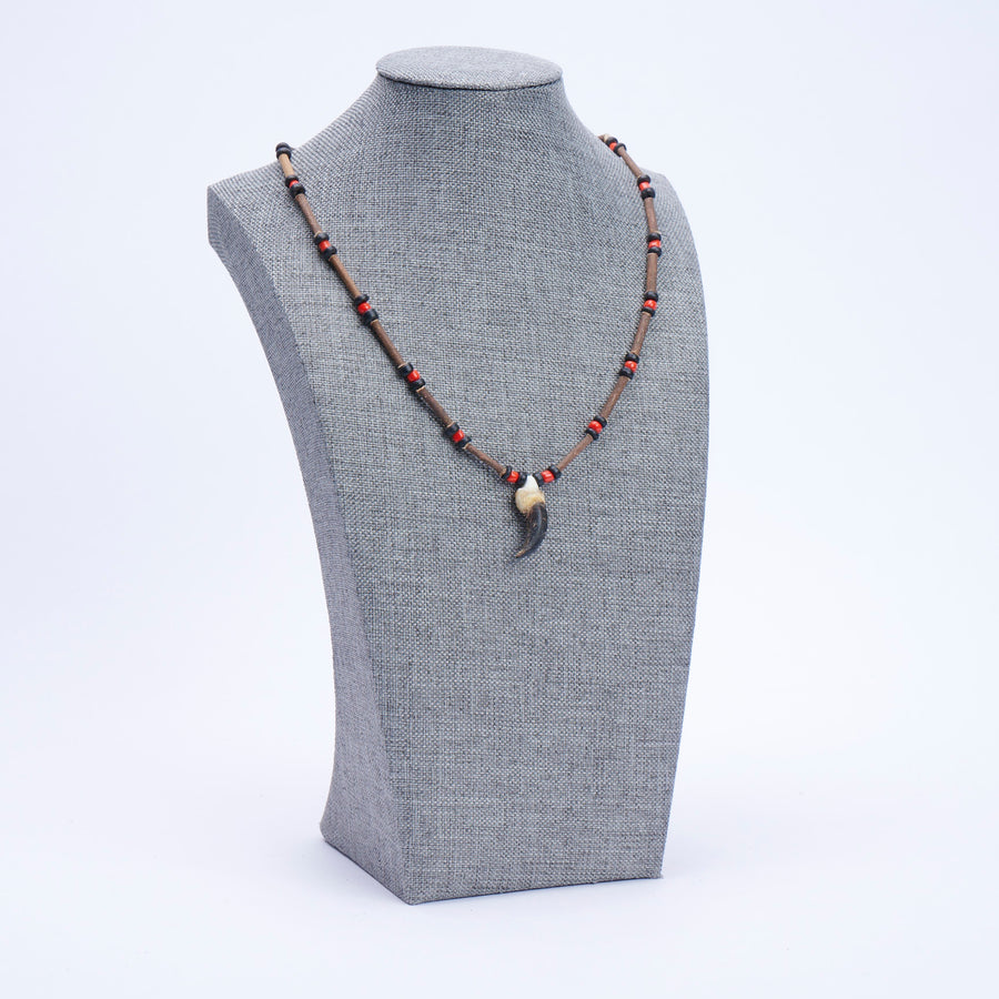 Natural Wood and Bone Necklace - Red Small Claw