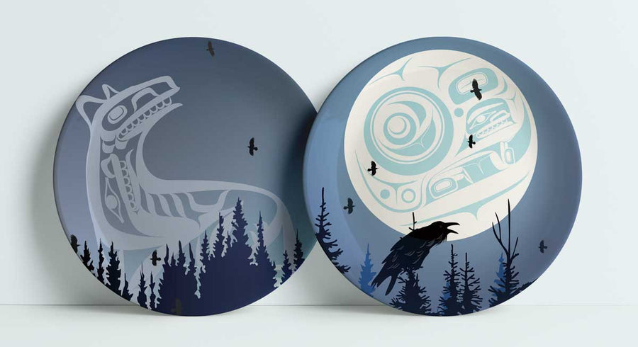 Raven Moon / Wolf Spirit Decorative Plates
