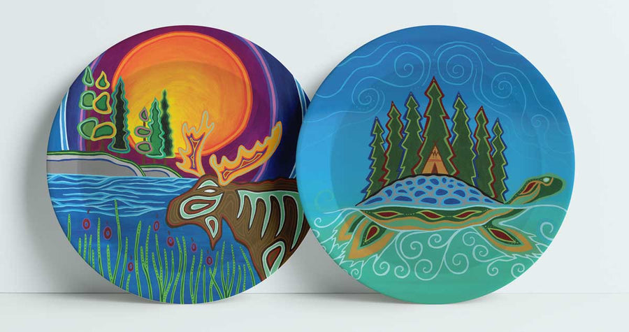 Turtle Island / Spirit Of The Mooz Decorative Plates by Patrick Hunter