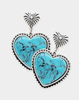 Coloured Turquoise Stone Heart Dangling Earrings