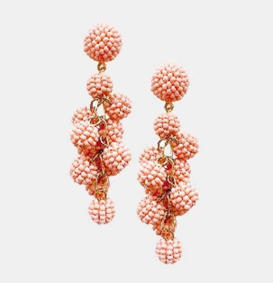 Seed Beaded Ball Cluster Vine Dangle Earrings