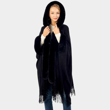 Hoodie Winter Cape with Faux Fur Edge