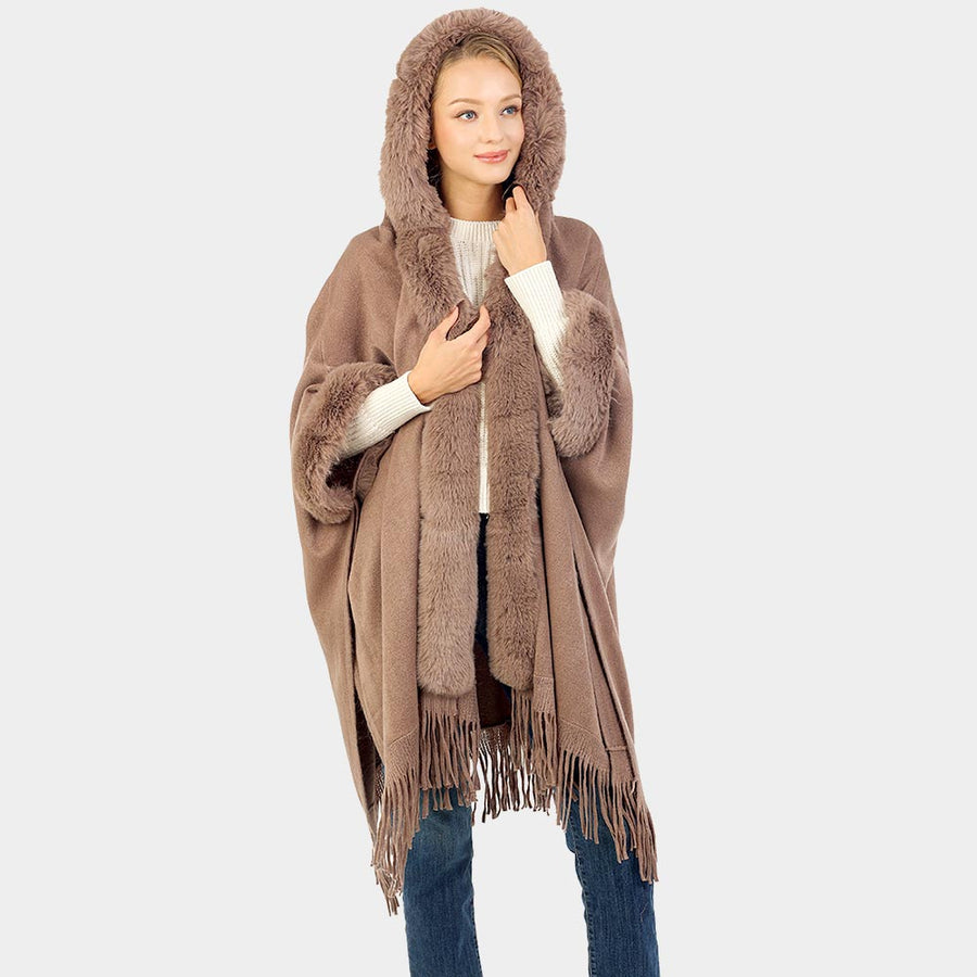 Hoodie Winter Cape with Faux Fur Edge