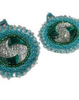 Green Circle Sparkling Beadwork Earrings