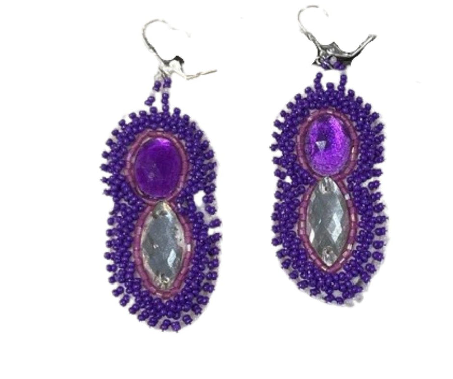 Purple Sparkling Beadwork Earrings