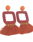 Beaded Square Earrings with Tassels