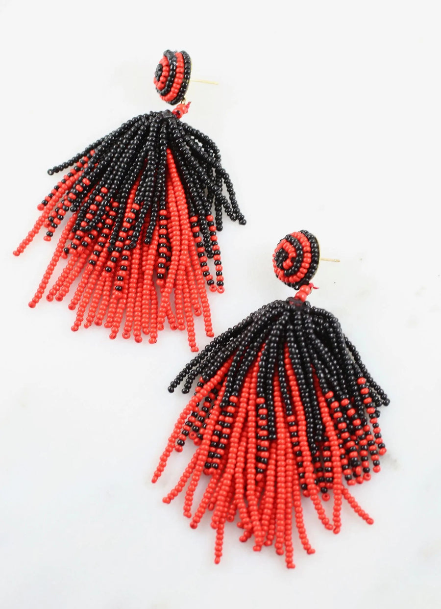 Seed Beaded Tassel Dangle Earrings