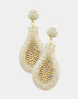Embellished Seed Beaded Oval Dangle Earrings
