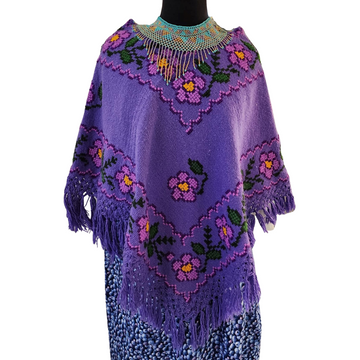 Purple Embroidered Poncho