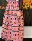 Pink Feather Print Ribbon Skirt